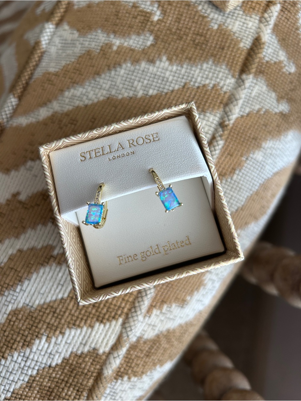 Stella Rose London Gold Plated Huggie Earrings with Blue Opal Squares